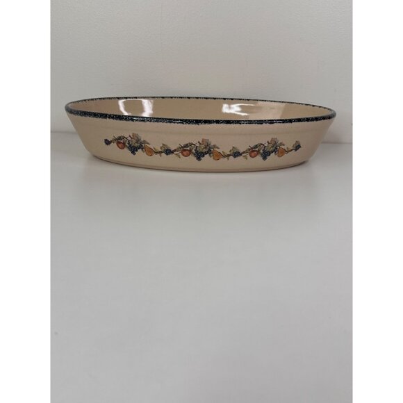 Vintage Home and Garden Party Stoneware Fruit Garland Pattern Oval Baker 14" - Picture 4 of 11